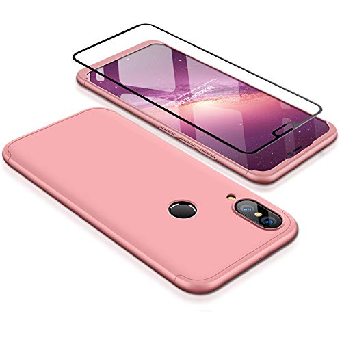 Joytag Funda Huawei P20 Lite 360 Grados Oro Rosa Ultra Delgado Todo Incluido Caja del teléfono de la protección 3 en 1 Huawei Nova 3e PC Case + Protectora de película de Vidrio Templado Oro Rosa