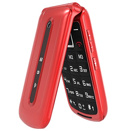 USHINING Teléfono Móvil para Personas Mayores, Teléfono Móvil con Teclas Grandes SOS Botón Pantalla de 2,4 Pulgadas Llamada Rápida 1000mAh Batería, Fácil de Usar para Ancianos (Rojo)