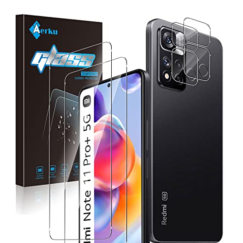 Aerku Protector de Pantalla para Xiaomi Redmi Note 11 Pro+ / Redmi Note 11 Pro Plus 5G + Protector de Lente de Cámara [2 + 2 Piezas], 9H Ultra Resistente Cristal Templado Vidrio Templado