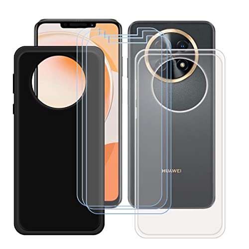 YZKJSZ Funda para Huawei Nova Y91 + 3 Piezas Protector de Pantalla Cristal Templado Film Película,Suave Silicona Trasparente + Negro Carcasa TPU Caso Case para Huawei Nova Y91 (6.95