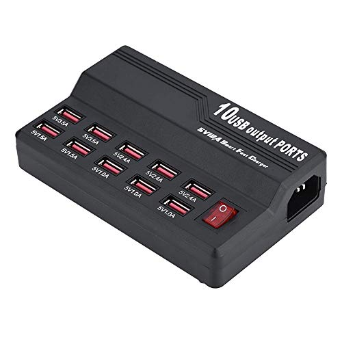 Gaeirt Cargador USB, Fuerte Compatibilidad Cargador USB 60W, Cargador USB De 10 Puertos Negro para Compatible con Teléfono Móvil IPADIPHONESAMSUNG(Normativas Europeas)