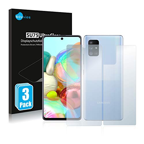 savvies Protector Pantalla compatible con Samsung Galaxy A71 5G (Frontal+Trasero) (6 Unidades) Película Ultra Transparente