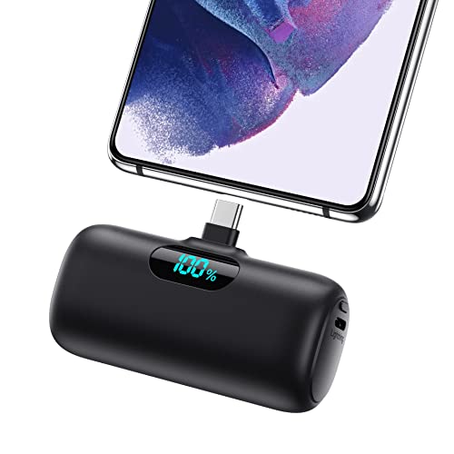 Feob Mini Power Bank, 5000mAh USB C Cargador Portátil 15W PD Carga Rapida Batería Externa Ultra Compacto y Ligero Powerbank con Pantalla LCD Compatible con Samsung OnePlus Pixel USB C Teléfonos etc