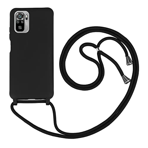HFYiup Mevis Funda Compatible con Xiaomi Redmi Note 10 4G/Note 10S, Ajustable Collar Correa de Cuello CordónCarcasa de Silicona-Negro