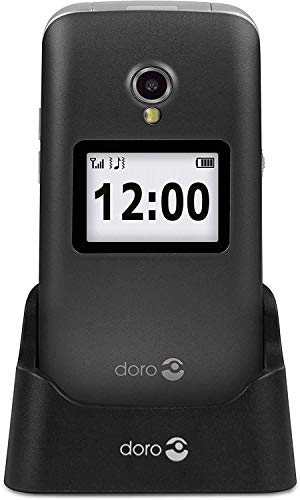 Doro 2424 Teléfono Móvil 2G para Mayores con Tapa con Teclas Grandes, Pantalla Externa, Botón SOS y Base de Carga [Versión Española] (Gris/Blanco)