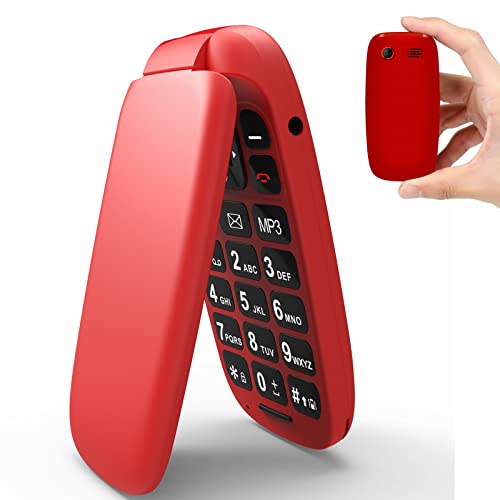 CHAKEYAKE Teléfono Plegable para Personas Mayores en Espera de Larga Duración con SOS, FM para Ancianos y Niños (Rojo)
