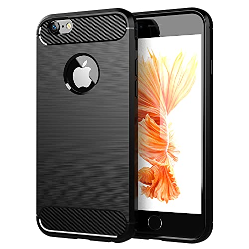 Cadorabo Estuche Compatible con Apple iPhone 6 Plus / 6S Plus en Brushed Negro - Funda Protectora Fabricada en Silicona TPU Flexible en Fibra óptica de Carbono de Acero Inoxidable