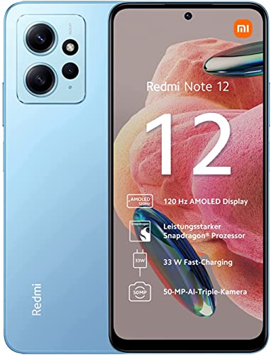 Xiaomi Redmi Note 12 4G LTE - Smartphone desbloqueado, 6 GB y 128 GB, pantalla de 6,67 pulgadas, pantalla Amoled de 120 Hz, cámaras traseras de 50 MP, Dual SIM, color azul hielo