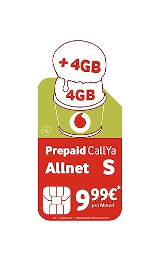 Vodafone Prepaid CallYa Allnet S | Ahora 3 GB de Volumen de Datos | Red 5G | Tarjeta SIM sin Contrato | 10 Euros de crédito | Teléfono y SMS Plano