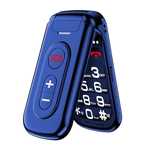Guwet Teléfono móvil para personas mayores sin contrato, teléfono móvil plegable con teclas grandes, pantalla a color de 2,4 pulgadas, linterna, azul