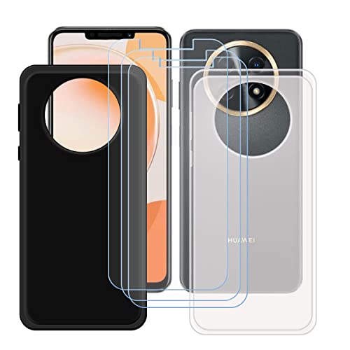 YZKJSZ Funda para Huawei Nova Y91 + 3 Piezas Protector de Pantalla Cristal Templado Film Película,Suave Silicona Semi-Trasparente + Negro Carcasa TPU Caso Case para Huawei Nova Y91 (6.95