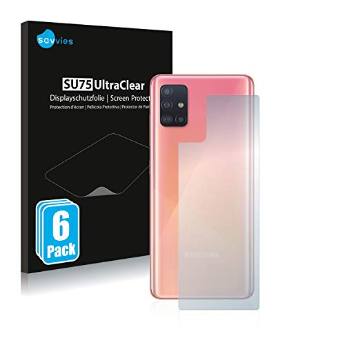 savvies Protector Pantalla compatible con Samsung Galaxy A51 5G (Trasero) (6 Unidades) Película Ultra Transparente