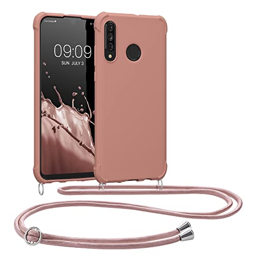 kwmobile Carcasa Colgante Compatible con Huawei P30 Lite Funda con Cuerda - Funda con Correa Colgante Ajustable - nácar Mate