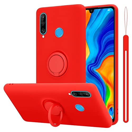 Cadorabo Funda Compatible con Huawei P30 Lite en Liquid Rojo - Funda para Teléfono Móvil Hecha de Silicona TPU Flexible con Anillo - Funda Trasera Ultradelgada Parachoques