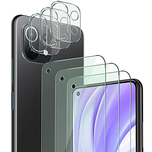 QHOHQ 3 Piezas Protector de Pantalla para Xiaomi Mi 11 Lite 4G＆5G con 3 Piezas Protector de Lente de Cámara,Cristal Templado Membrana,9H Dureza - HD - Anti-Arañazos - Sin Burbujas - Fácil de Instalar