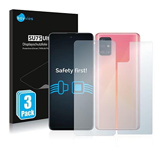 savvies Protector Pantalla compatible con Samsung Galaxy A51 5G (Frontal+Trasero) (6 Unidades) Película Ultra Transparente