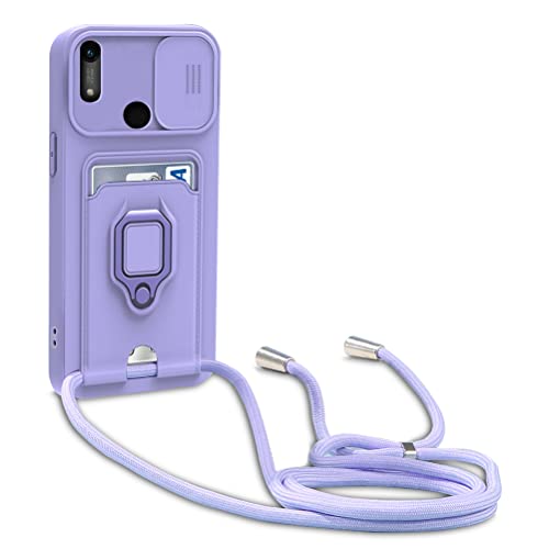 yanasuo Protección de Cámara Funda Compatible con Huawei Honor 8A / Y6 2019, con Anillo Soporte, Ajustable Collar Correa de Cuello Cordón Carcasa de Silicona-Púrpura