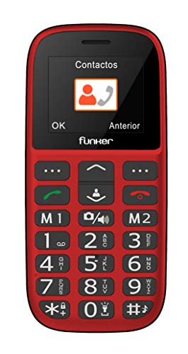 Teléfono Móvil Funker - C65 Rojo Easy Plus- para Personas Mayores con botón SOS y Base cargadora. Cámara de Fotos y Agenda con Fotocontactos. …(Rojo)