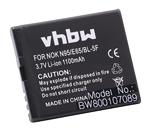 vhbw Batería Recargable Compatible con Nokia N93i, N95, N96, X5, X5-01, X5-SCDMA móvil, Smartphone (1100 mAh, 3,7 V, Li-Ion)