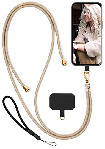 moex Unleash para Huawei Y5 (2019) – Cadena para teléfono móvil con mosquetón, correa para el cuello – Collar para smartphone con almohadilla para fundas – Cadena para colgar en color beige