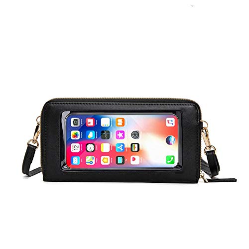 Teléfono móvil Bolso de las mujeres de la pantalla táctil Mini Crossbody Bolsas RFID Bloqueo de la cartera Pequeño bolso de hombro Bolso del teléfono para las mujeres (pantalla táctil-negro)