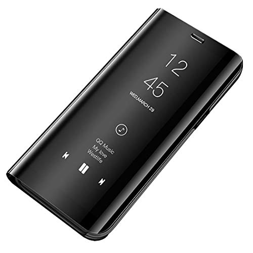 Funda para Samsung Galaxy J7 2018 funda para teléfono móvil Galaxy J7 2018 Plus con espejo, funda de piel con función atril para Samsung Galaxy J7 2018 Ultra (negro)