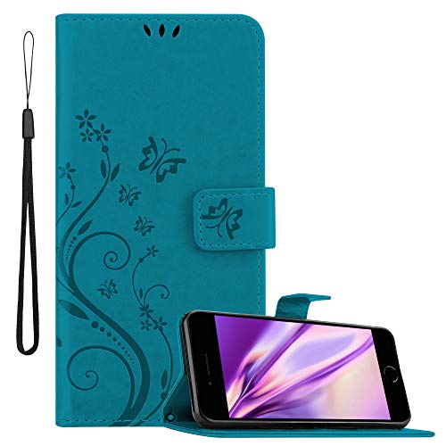 Cadorabo Funda Libro para Apple iPhone 8 Plus / 7 Plus / 7S Plus en Azul Floral – Cubierta Proteccíon en Diseño de Flor con Cierre Magnético, Función de SuporteEtui Case Cover Carcasa