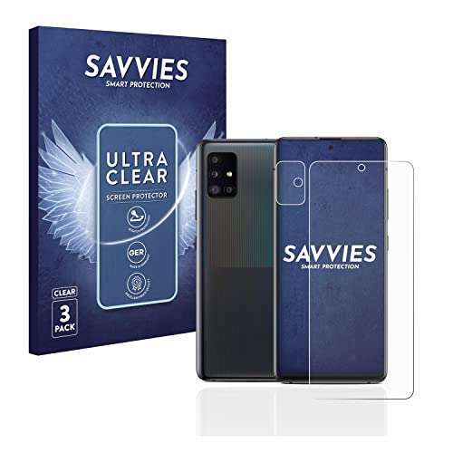 savvies Protector Pantalla compatible con Samsung Galaxy A51 5G (Frontal+Cámara) (6 Unidades) Película Ultra Transparente