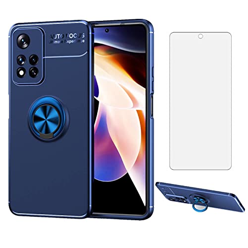 Asuwish Compatible con Xiaomi Redmi Note 11 Pro Funda y protector de pantalla de vidrio templado Soporte de anillo Soporte de metal magnético Accesorios celulares Cubierta del teléfono para Redme