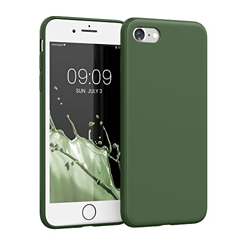 kwmobile Carcasa Compatible con Apple iPhone SE (2022) / iPhone SE (2020) / iPhone 8 / iPhone 7 Funda - con Bordes elevados - Apto Carga inalámbrica - Verde Oscuro Mate Mate