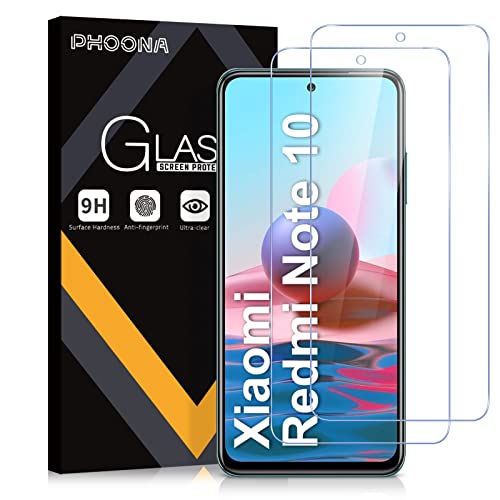 Phoona Protector de Pantalla para Xiaomi Redmi Note 10S/Note 10 4G, 2 Unidades Cristal Templado Protector Pantalla para Redmi Note 10S/Note 10 4G, Dureza 9H, Sin Burbujas, Antiarañazos(6,43 pulgadas)