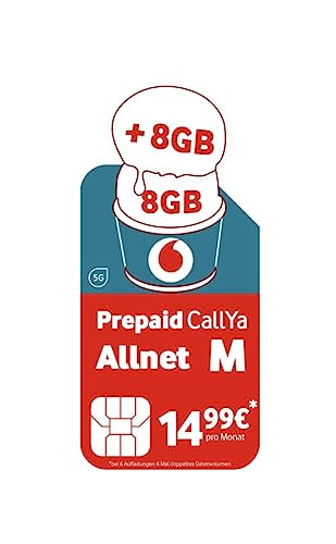 Vodafone Prepaid CallYa Allnet M | Nuevo - a Partir de Ahora 8 GB en Lugar de 6 GB de Volumen de Datos | Red 5G | Tarjeta SIM sin Contrato | 15 Euros de crédito de Inicio | Teléfono & SMS Flat