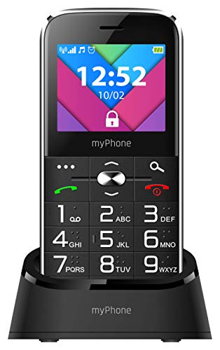 MP myPhone Halo C 2.2” teléfono con Grandes Botones, Linterna, Bateria de 1900 mAh, Base de Carga, Botón SOS, Dual SIM, Bluetooth, Kamera - Negro