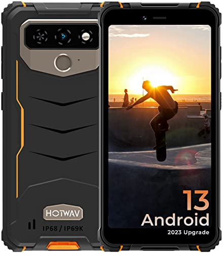 HOTWAV T5 MAX Móvil Resistente 2023 Android 13 Teléfono Moviles Indestructible, 6''HD 6050mAh Movil Rugerizado IP68 4GB+64GB 1TB Expandible 13MP NFC 4G Doble SIM Smartphone Indestructible (Naranja)