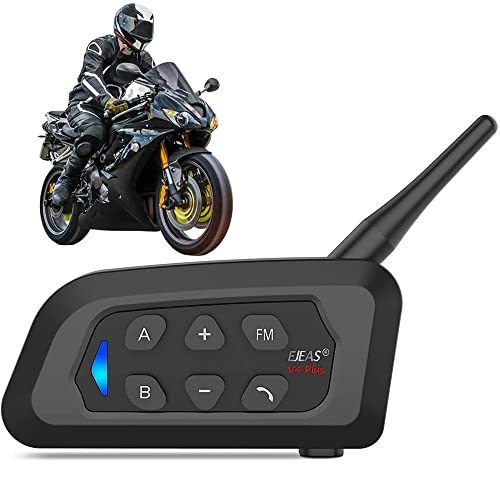Bluetooth Intercom Casco de moto, kit V4 Plus de 1500 m, Bluetooth 5.1, interfonía con conversación manos libres y supresión del ruido, conecta hasta 4 ciclistas, adecuado para motobicicleta y