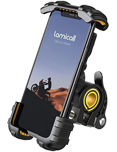 Soporte Movil Bicicleta, Lamicall Soporte Motocicleta - Rotación 360° Soporte Manillar para iPhone 14 Pro Max Plus, 13/12/11 Pro Max Mini XR XS X 8 7 6, Samsung S10 S9 S8, Huawei, 4.7-6.8
