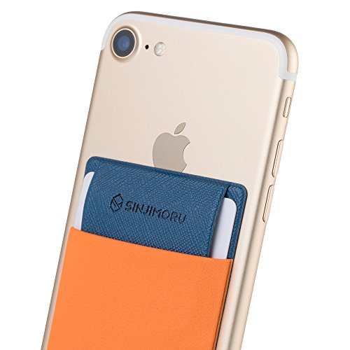 Sinjimoru Funda ultradelgada engomada para Tarjetas o Dinero, diseñada para teléfonos Inteligentes iPhone y Android. Sinji Pouch Flap, Naranja.