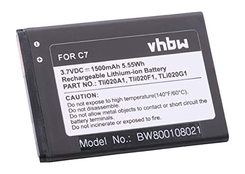 vhbw Li-Ion batería 1500mAh (3.8V) para teléfono móvil Smartphone Alcatel One Touch Pop C7, Pop C7 Dual y Tli020F1, TLi020G1, TLi019B2.