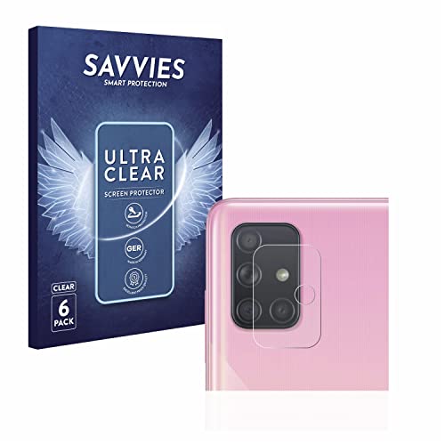 savvies Protector Pantalla compatible con Samsung Galaxy A51 (SÓLO Cámara) (6 Unidades) Película Ultra Transparente
