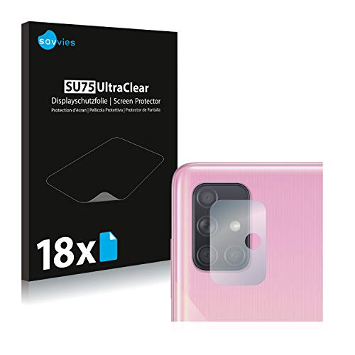 savvies Protector Pantalla compatible con Samsung Galaxy A51 (SÓLO Cámara) (18 Unidades) Película Ultra Transparente