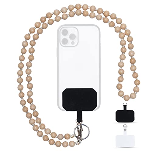 NEDIMOO Cadena universal de perlas de madera para teléfono móvil, cadena, llavero, cuello, la cinta para colgar es compatible con cualquier teléfono móvil como Apple iPhone, Samsung, Xiaomi (sin
