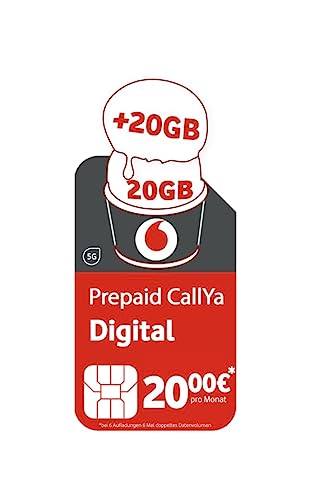 Vodafone Prepaid CallYa Digital | Ahora 15 GB de Volumen de Datos | Red 5G | Tarjeta SIM sin Contrato | Saldo Inicial de 20 Euros | Teléfono y SMS Plano