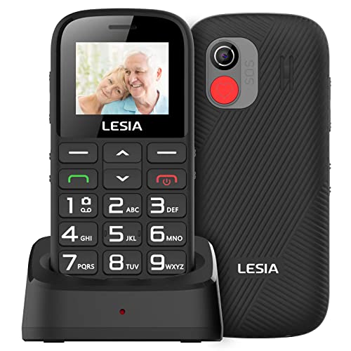 LESIA Teléfono móvil para Personas Mayores Móviles de Teclas Grandes, fácil de Usar Celular para Ancianos, Botón SOS, USB C, Base de Carga, Llamada rápida, Volumen Alto, EZ1 Senior Negro