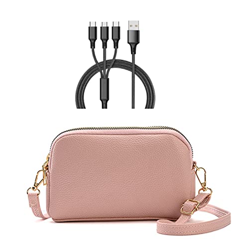 Bolsas para Galaxy A02, bolsas cruzadas de hombro para mujer, bolsas para teléfono celular, carteras con cremallera con cable de carga tres en uno para Samsung A02 (6.5 pulgadas)