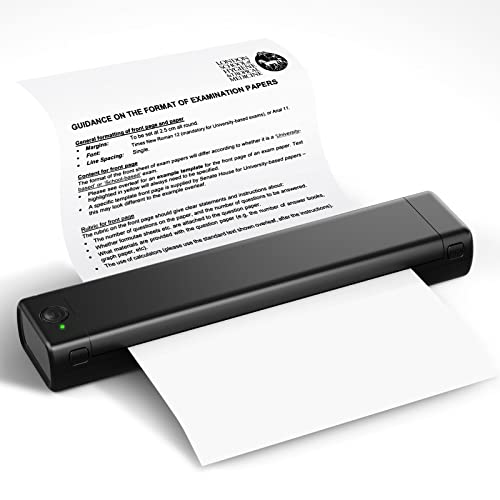 Impresora térmica portátil M08F A4 Negro, impresoras móviles uso con papel térmico 210x297mm, impresora inalámbrica compacta de viaje, impresora Bluetooth compatible con teléfonos Android e iOS