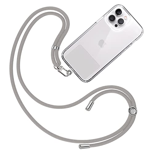 TBOC Cordón Correa Cuerda Universal [Gris] Colgar Funda Teléfono Móvil en Cuello - Cinta Cadena Colgante con Parche de Plástico - Colgador Lanyard con Enganche Llavero Móviles Llaves Accesorios