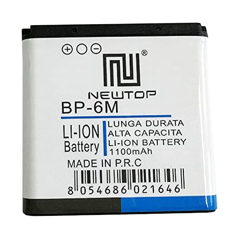 N NEWTOP Batería compatible para Nokia 3250, 6151, 6233, 6234, 6280, 9300, 9300i, N73, N77, N93 de 1100 mAh de alta capacidad, recambio parte interior premium 3,7 V iones de litio sustituye a BP-6M
