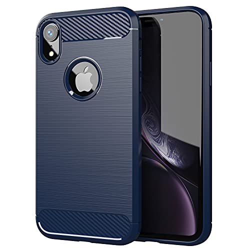 Cadorabo Funda para Apple iPhone XR en Azul Cepillado - Funda para Teléfono Móvil Fabricada en Silicona TPU en Acero Inoxidable Fibra Óptica de Carbono - Funda Protectora Funda Clanda Ultra Fina