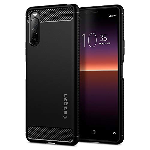 Spigen Funda Rugged Armor Compatible con Sony Xperia 10 II (2020), Absorción de Choque Resistente y diseño de Fibra de Carbono - Negro Mate