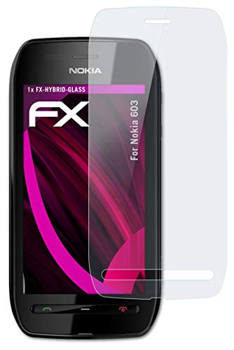 atFoliX Lámina Protectora de plástico Cristal Compatible con Nokia 603 Película Vidrio, 9H Hybrid-Glass FX Protector Pantalla Vidrio Templado de plástico